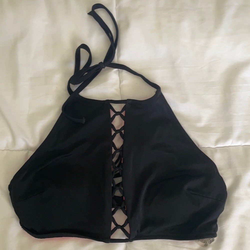 Black high neck halter bikini top